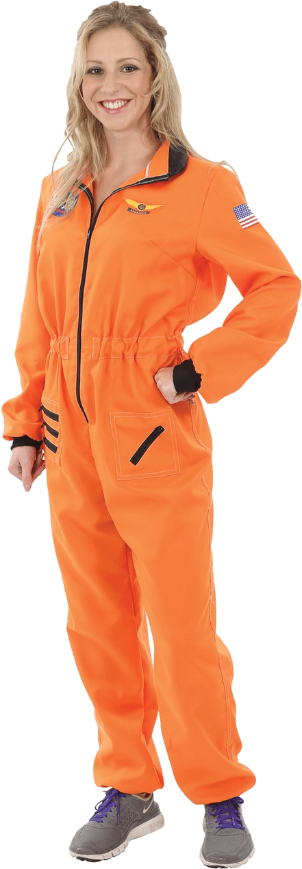 Adult Women's Orange Astronaut Costume - Womens Astronaut Costume (800x1268), Png Download