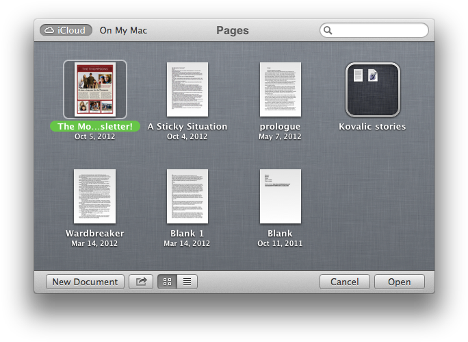 Pages' Open Dialog Box Shows You All Your Files Created - Pages For Icloud (699x514), Png Download