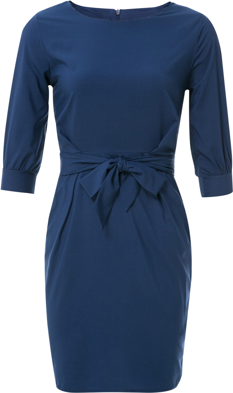Sheath Boat Neck Dress With Belt - Little Black Dress (1000x1330), Png Download