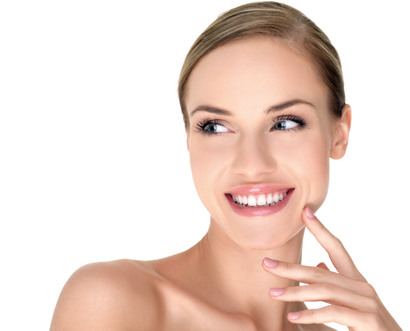 Stock Photo Portrait Of Beautiful Woman On White Background - Lines On Smile (1500x1124), Png Download