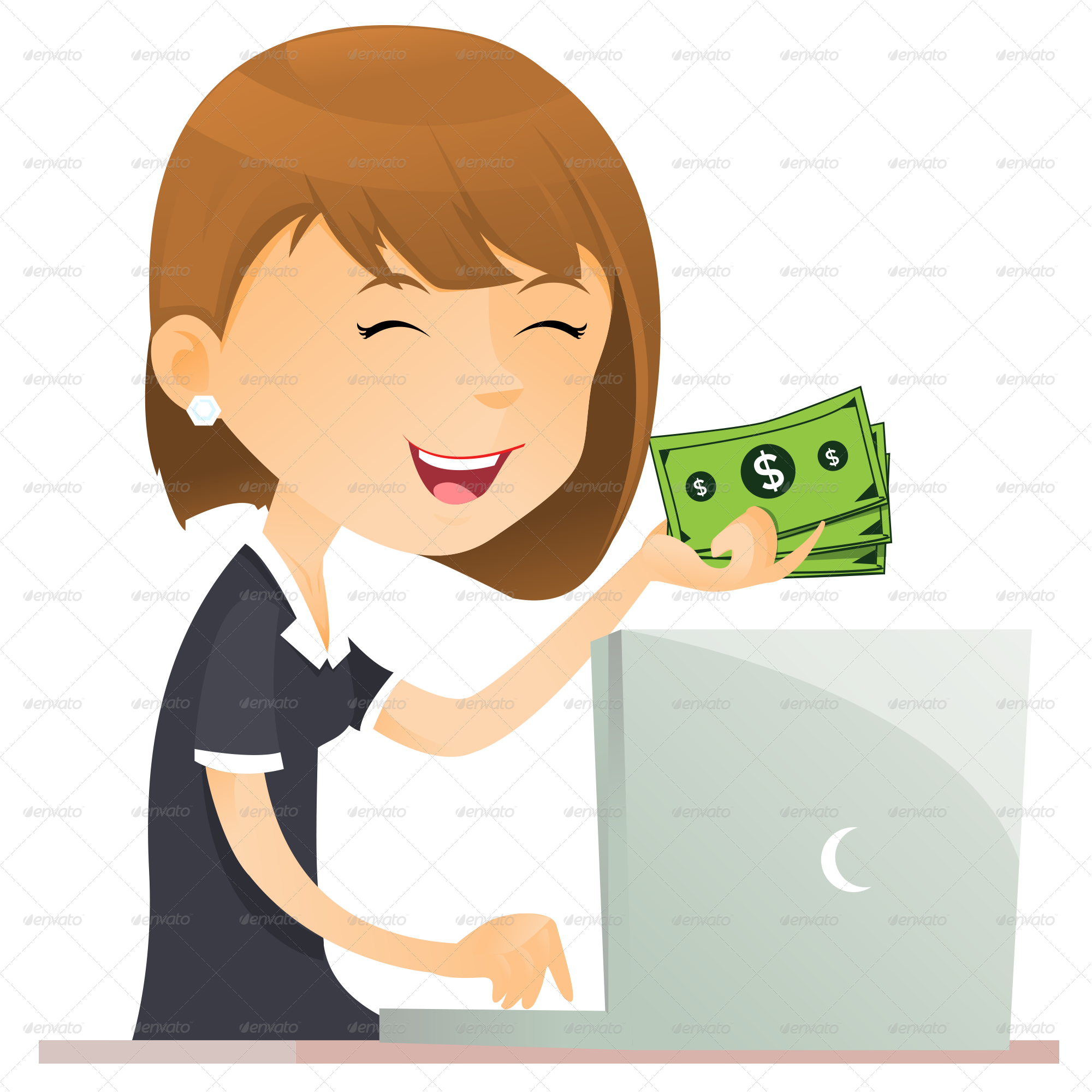 Business Woman And Computer Png Jpg File/brown Right - Cartoon (2000x2000), Png Download