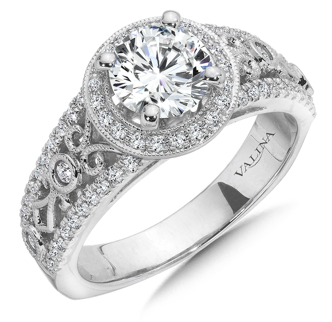 Valina Halo Engagement Ring Mounting In 14k White Gold - Pre-engagement Ring (800x800), Png Download