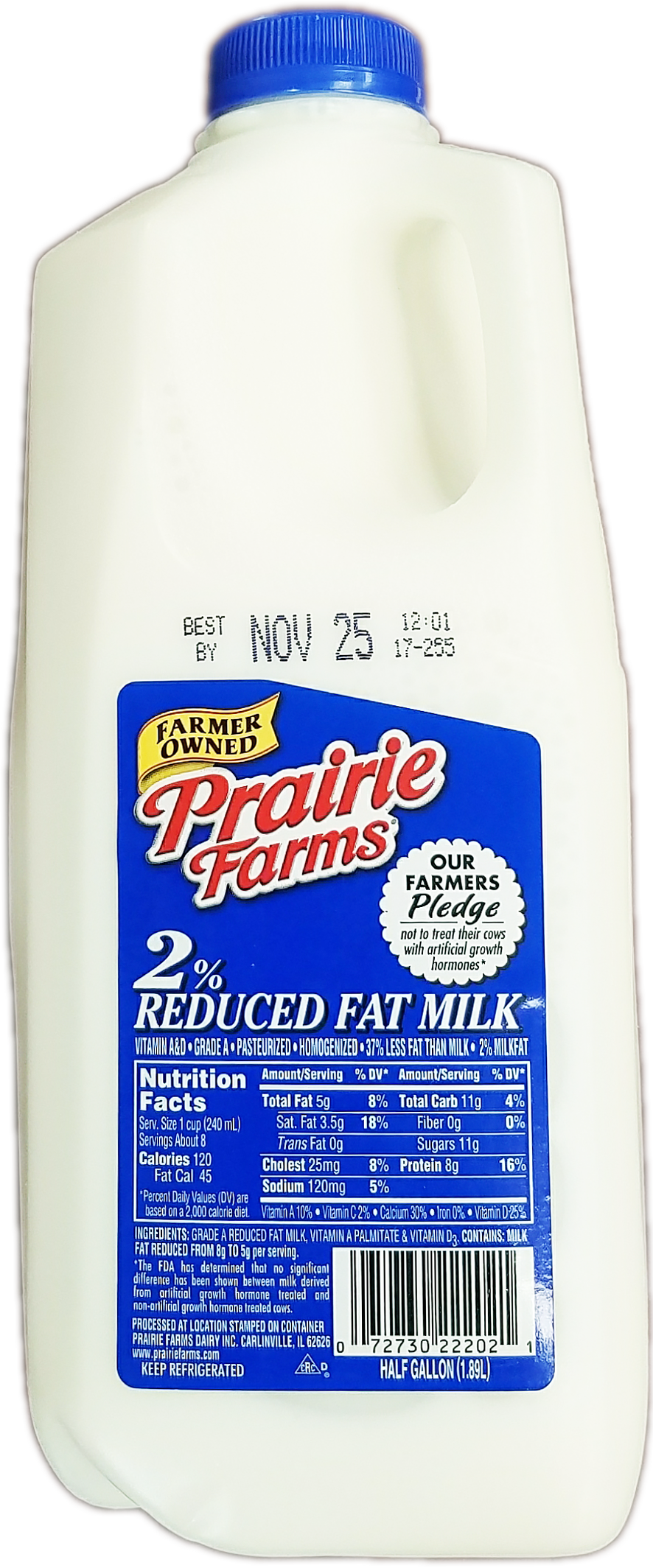 Prairie Farms 2% Milk, Half Gallon - Bottle (886x2128), Png Download