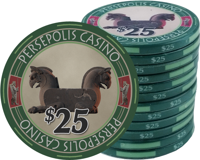 Persepolis Casino Green $25 Ceramic Poker Chip - Stallion (730x613), Png Download