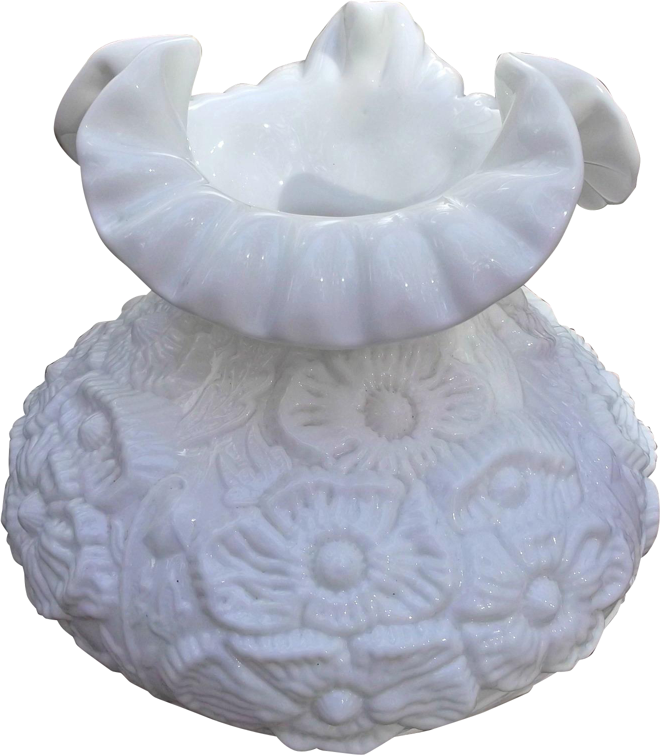 Fenton Milk Glass Poppies Student Lamp Shade Hurricane - Vase (1510x1510), Png Download