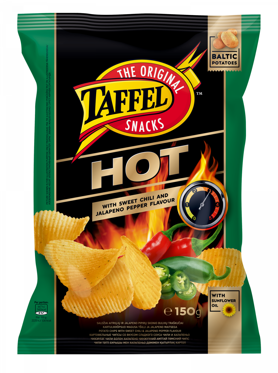 Potato Chips With Sweet Chili & Jalapeno Pepper Flavour - Taffel Hot (1119x1500), Png Download