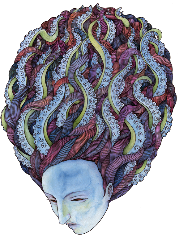 Pequeñas Modificaciones En "curves" Y "brightness Y - Medusa En Acuarela (600x771), Png Download