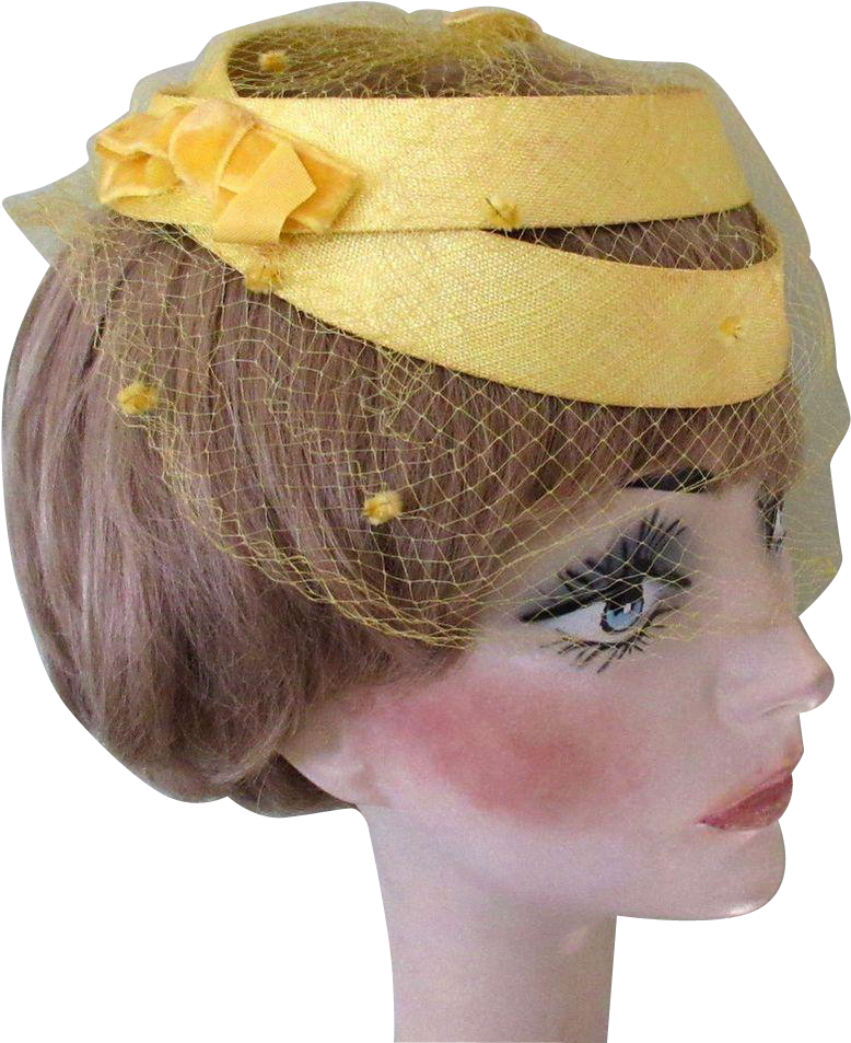 S Vintage Hat Yellow Frame Netting Hats - Headpiece (952x952), Png Download
