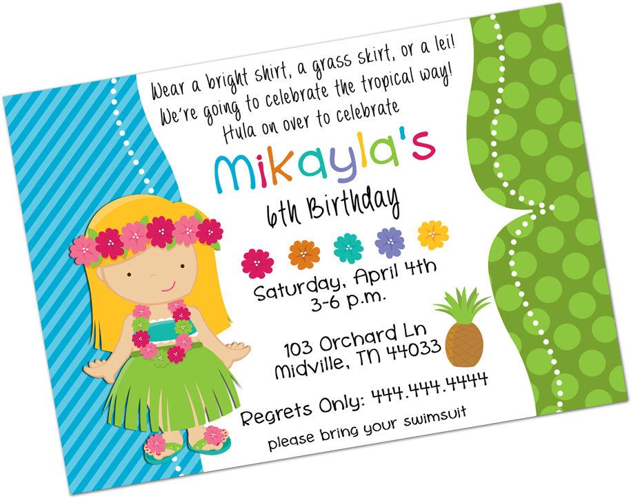 Luau Blonde Girl Digital Invitation - Illustration (1000x1000), Png Download