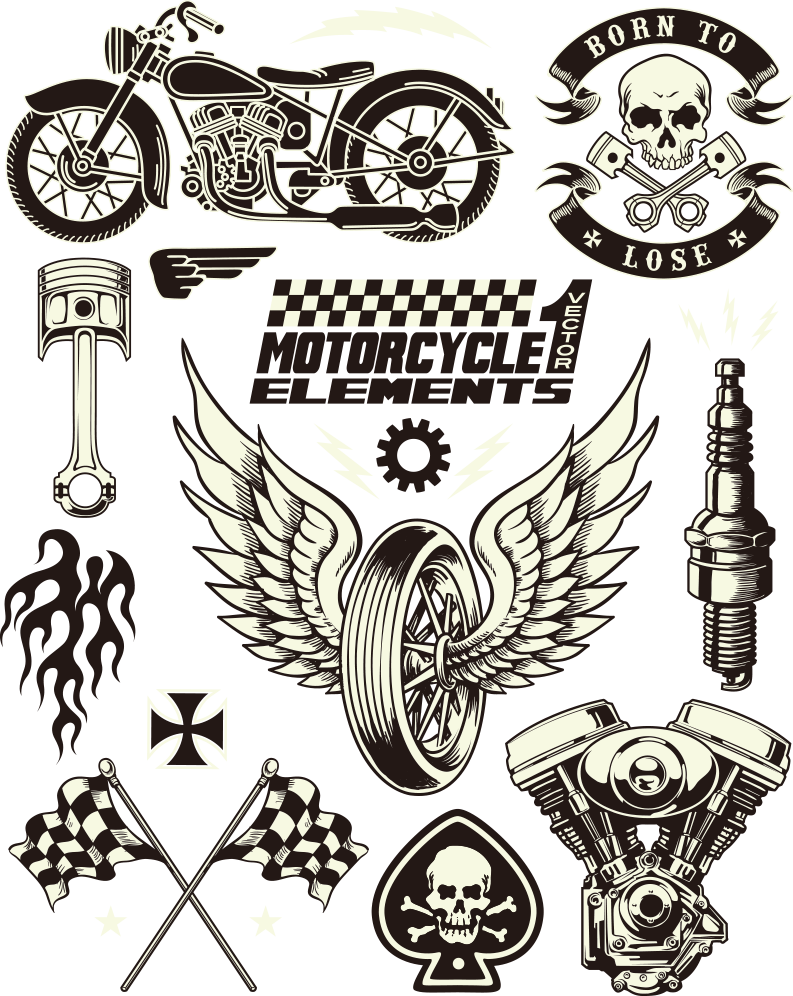 Motorcycle Symbol Clip Art Skull Wings Vector - Indian Motorcycle Clip Art (793x996), Png Download