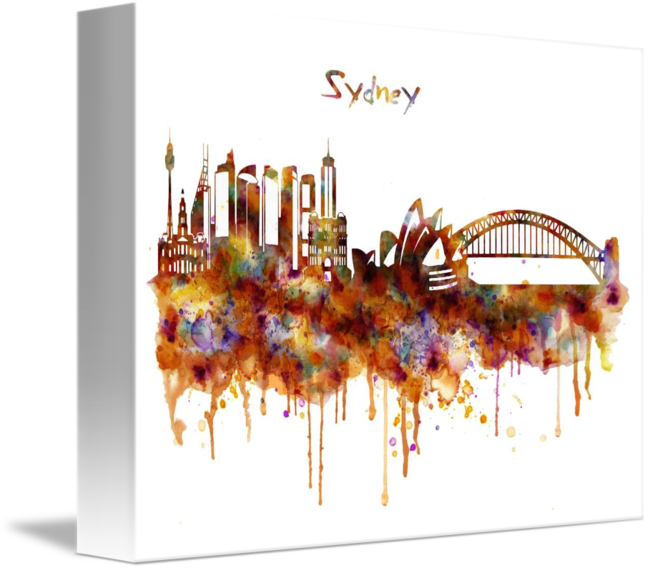 "san Francisco Watercolor Skyline " By Marian Voicu, - Skyline (650x570), Png Download