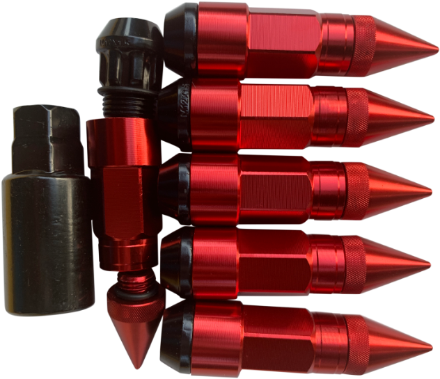 Red Spike Style Lug Nuts - Bullet (640x640), Png Download