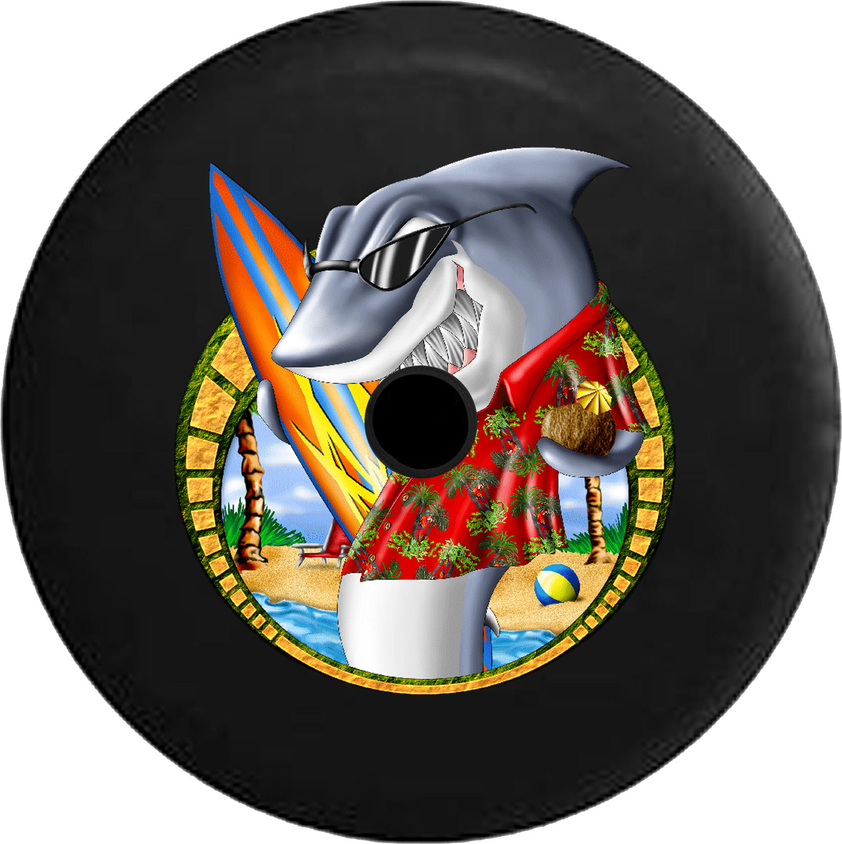 Jeep Wrangler Jl Backup Camera Day Cartoon Shark In - Surfing (1721x1725), Png Download