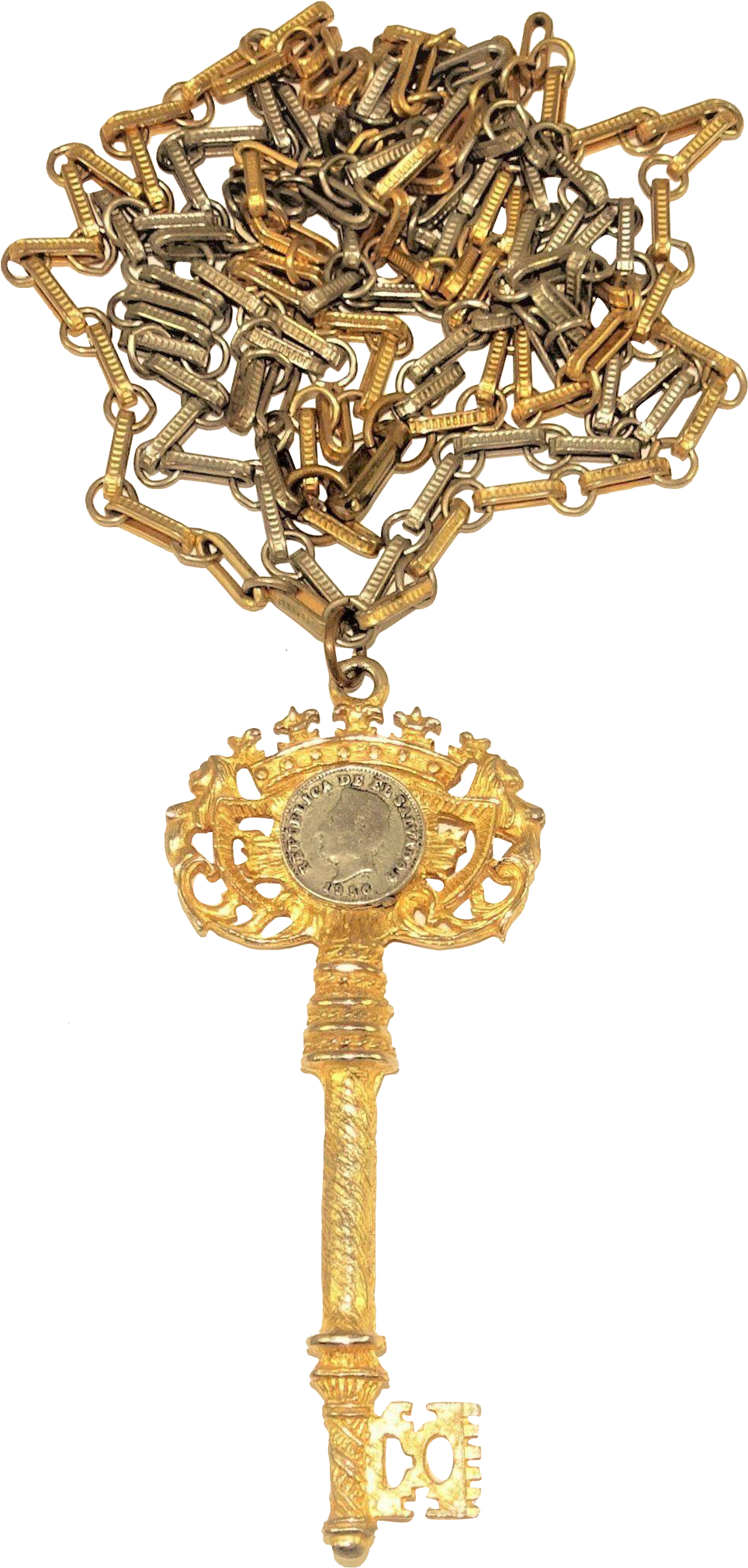 Clip Freeuse Vintage Mcm Coin And Pendant Necklace - Brass (2019x2019), Png Download