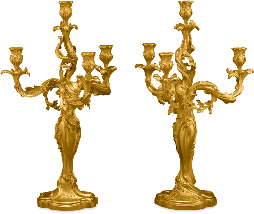 Pair Of 19th Century Doré Bronze Candelabra - Antique (1000x1250), Png Download