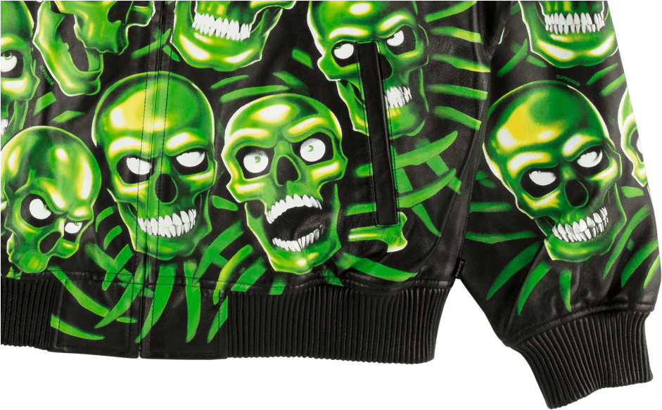 Download Supreme Skull Pile Leather Bomber Jacket PNG Image with 