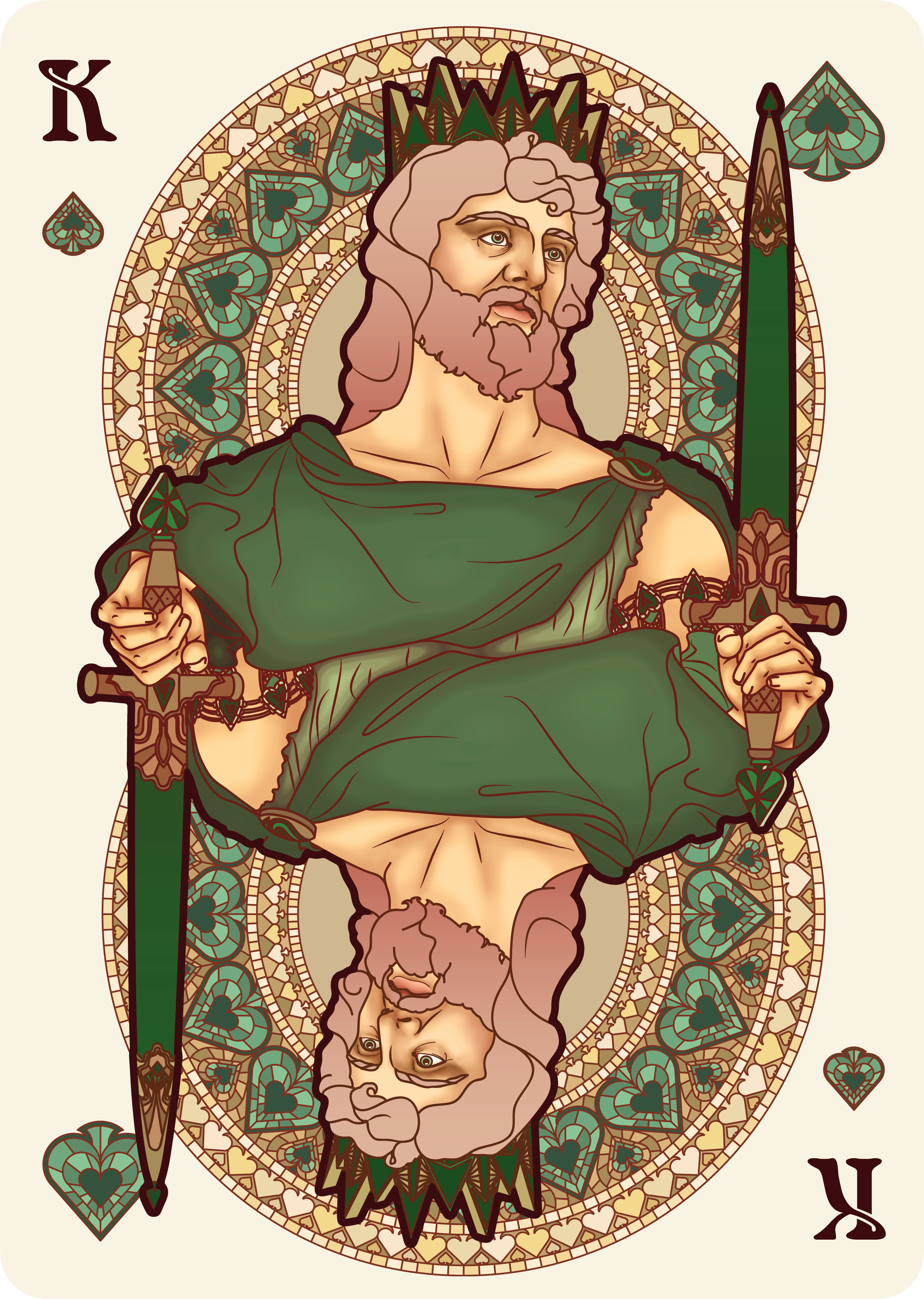 Nouveau Bourgogne Playing Cards King Of Spades - Illustration (3776x5152), Png Download