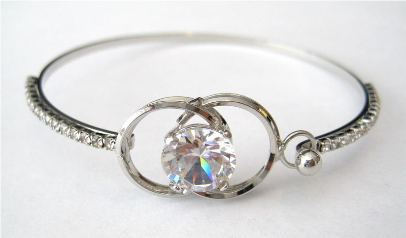 B Ajbg685scl 79200 Single Row Crystal Bangle With Double - Bracelet (800x850), Png Download