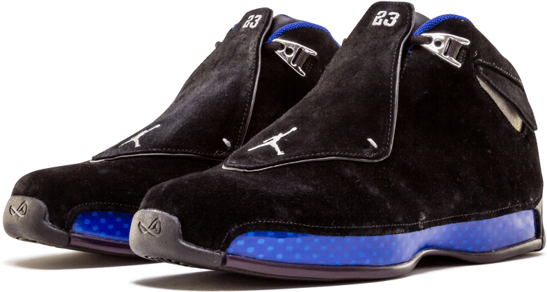 Air Jordan 18 Black Sport Royal Aa2494-007 - Jordan 18 Black And Blue (1000x600), Png Download