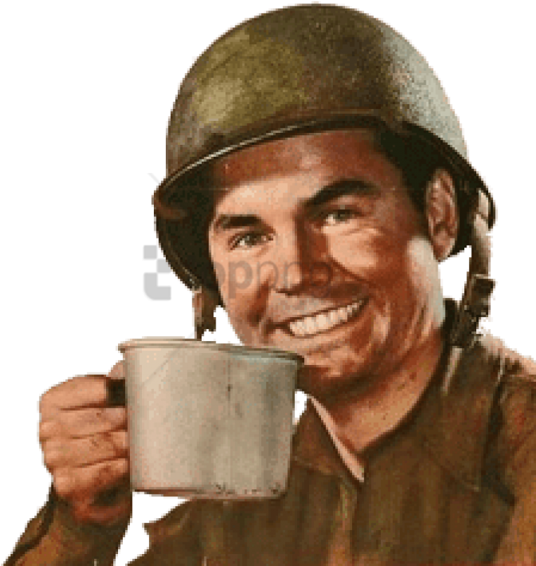 Free Png Download Vintage Us Soldier Png Images Background - Soldier Drinking Coffee (850x810), Png Download