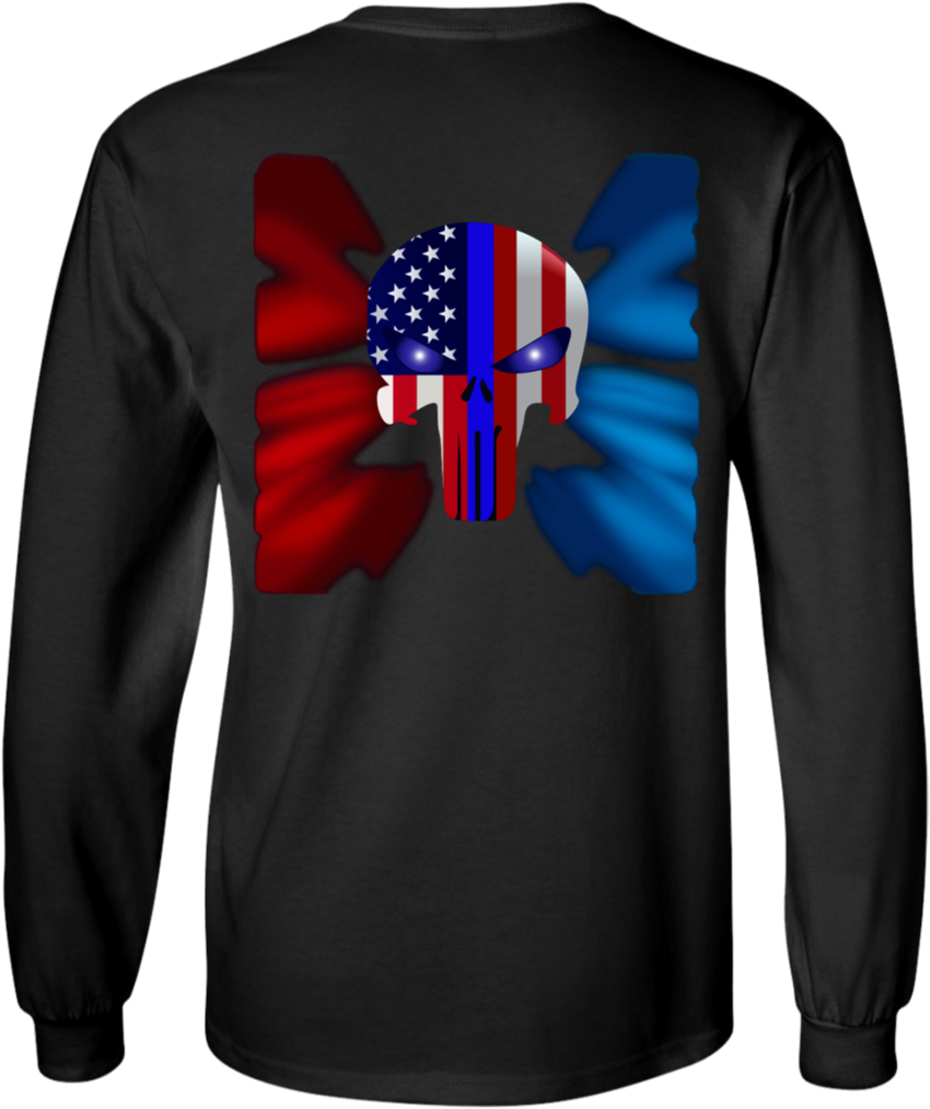 Police Punisher Thin Blue Line Ls Ultra Cotton Tshirt - Shirt (1024x1024), Png Download