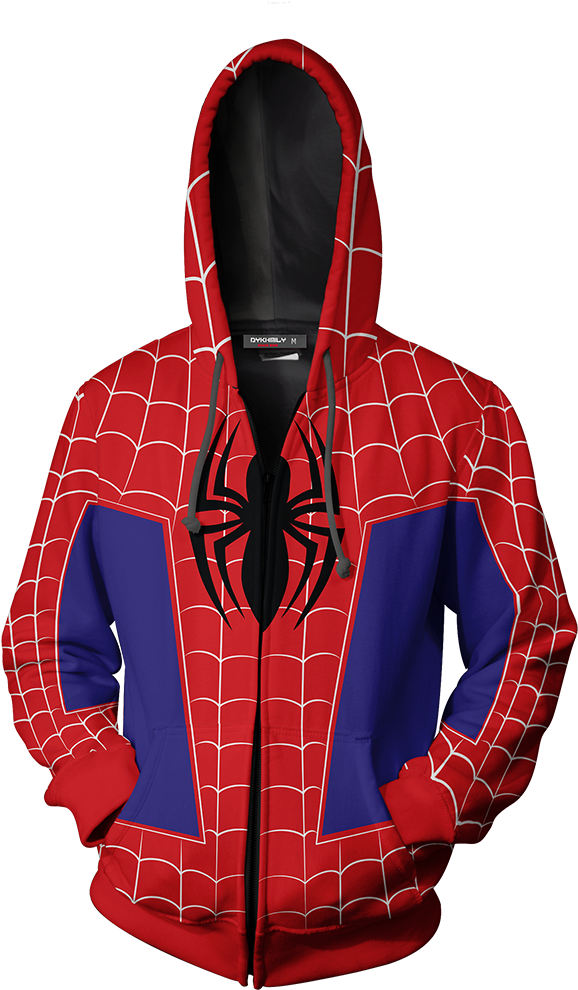 Into The Spider Verse Peter Parker Cosplay Zip Up Hoodie - Spider Man Sam Raimi Hoodie (1024x1024), Png Download