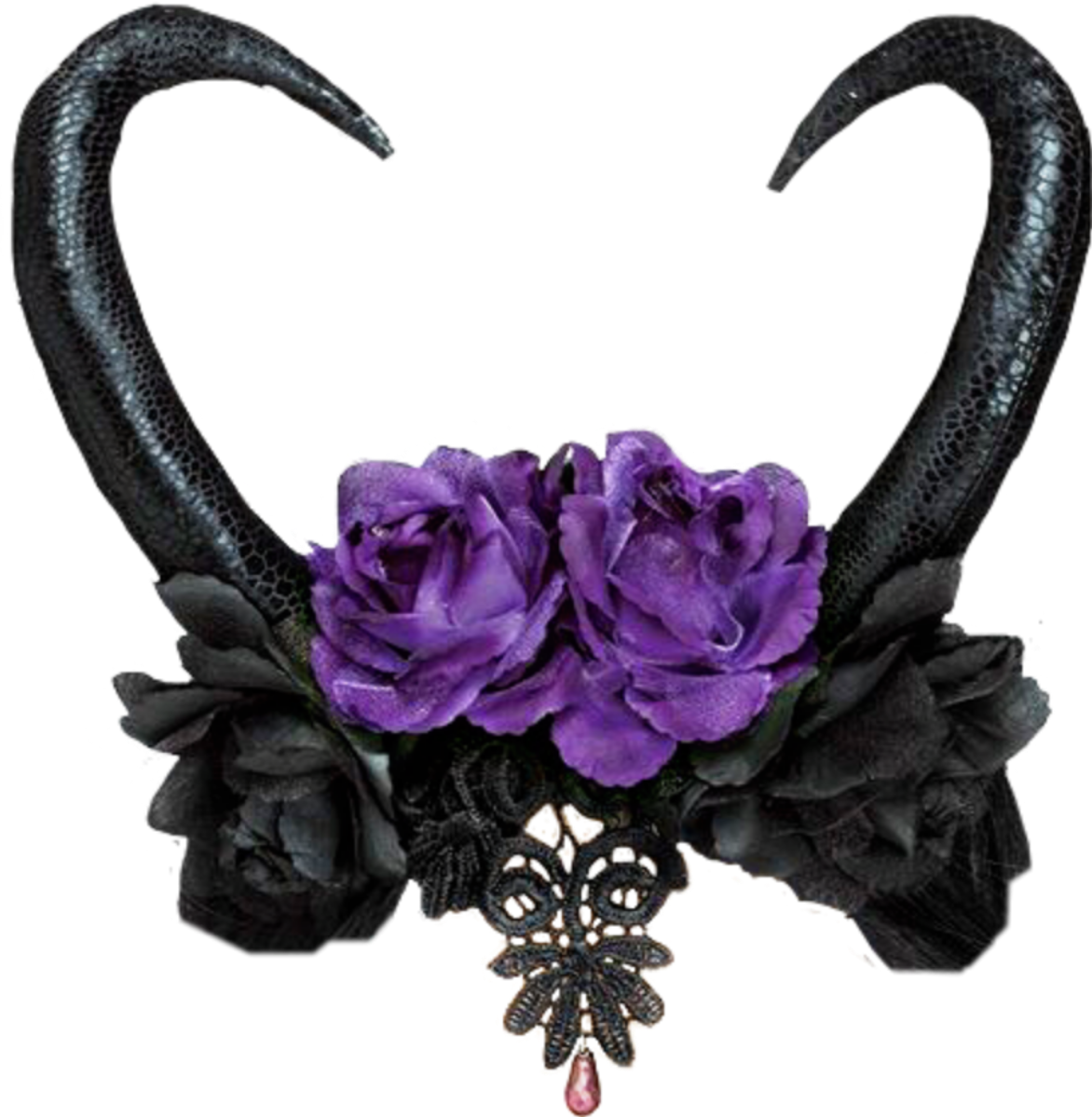 #horns #crown #flowers #purple #black #goth #gothic - Forest Fairy Queen Headband (1024x1048), Png Download