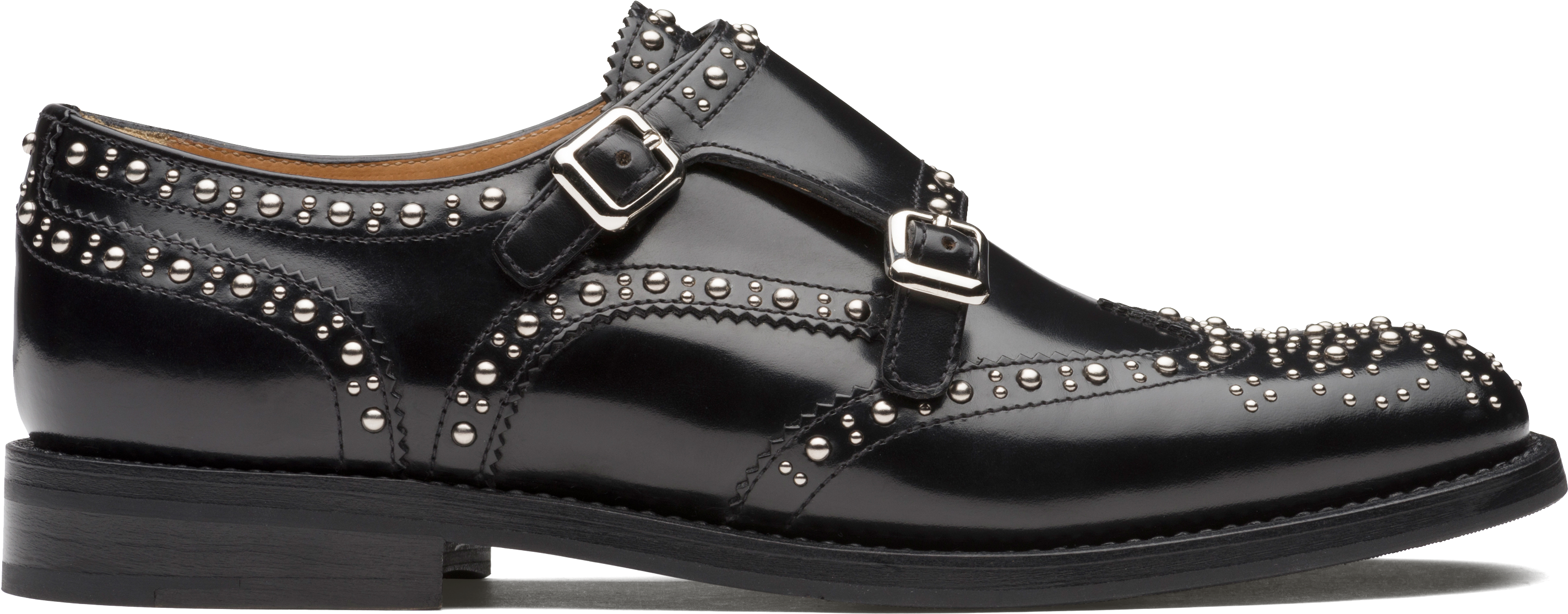 Lana Met Polished Binder Monk Brogue Stud Black Church's - Monk Shoe (3200x2250), Png Download