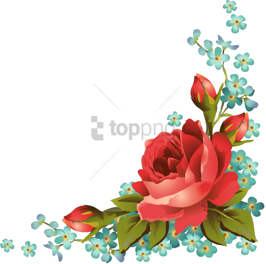 Free Png Roses Frames And Borders Png Image With Transparent - Corner Flower Png (850x844), Png Download