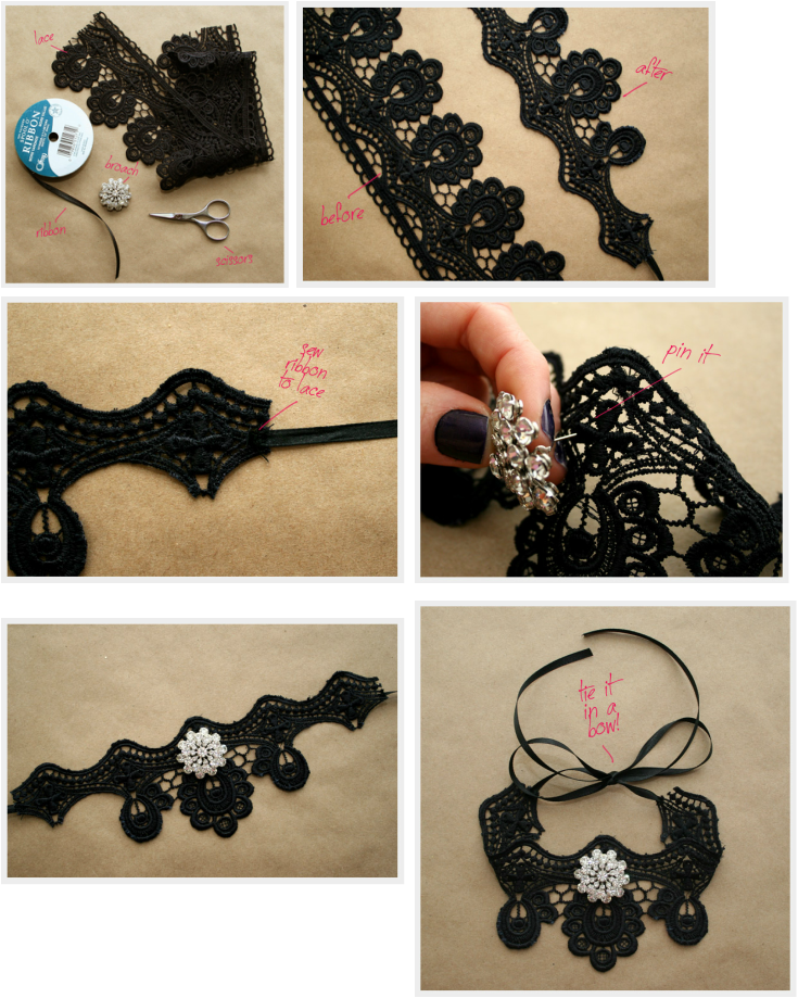 Collar De Blonda Y Cinta - Diy Choker (735x919), Png Download