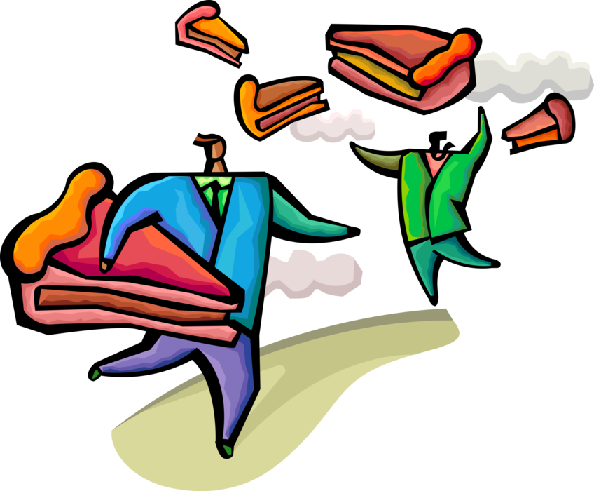 Vector Illustration Of Businessmen Grab Their Slice (848x700), Png Download