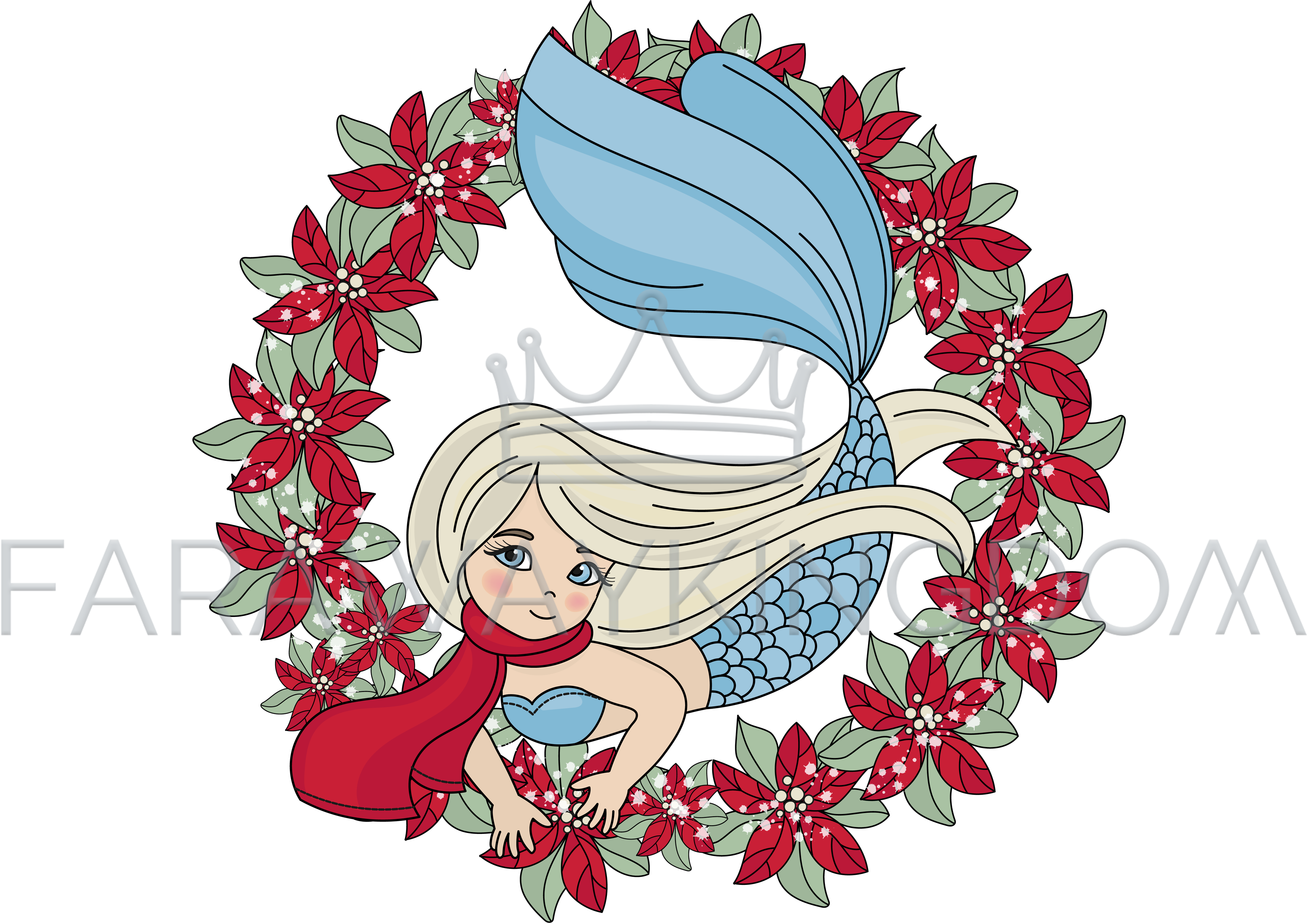 Mermaid Christmas Portrait Cartoon Vector Illustration - Retrato Para Año Nuevo (3508x2480), Png Download