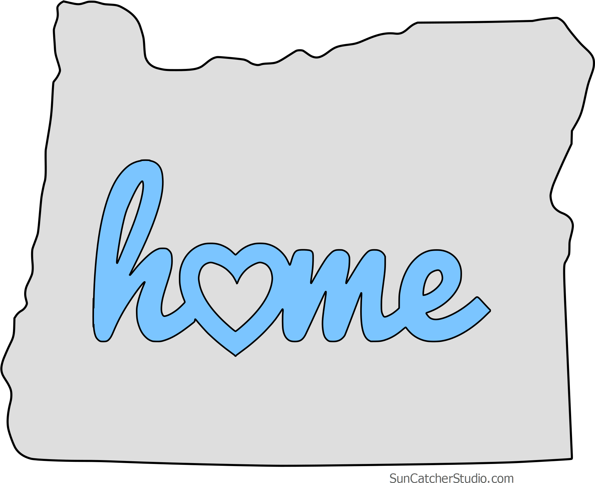 Oregon Home Heart Stencil Pattern Template Shape State (2000x1634), Png Download