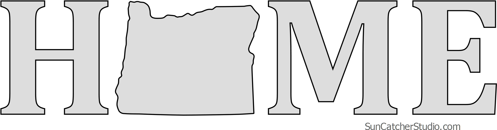 Oregon Home Stencil Pattern Shape State Clip Art Outline (1999x548), Png Download