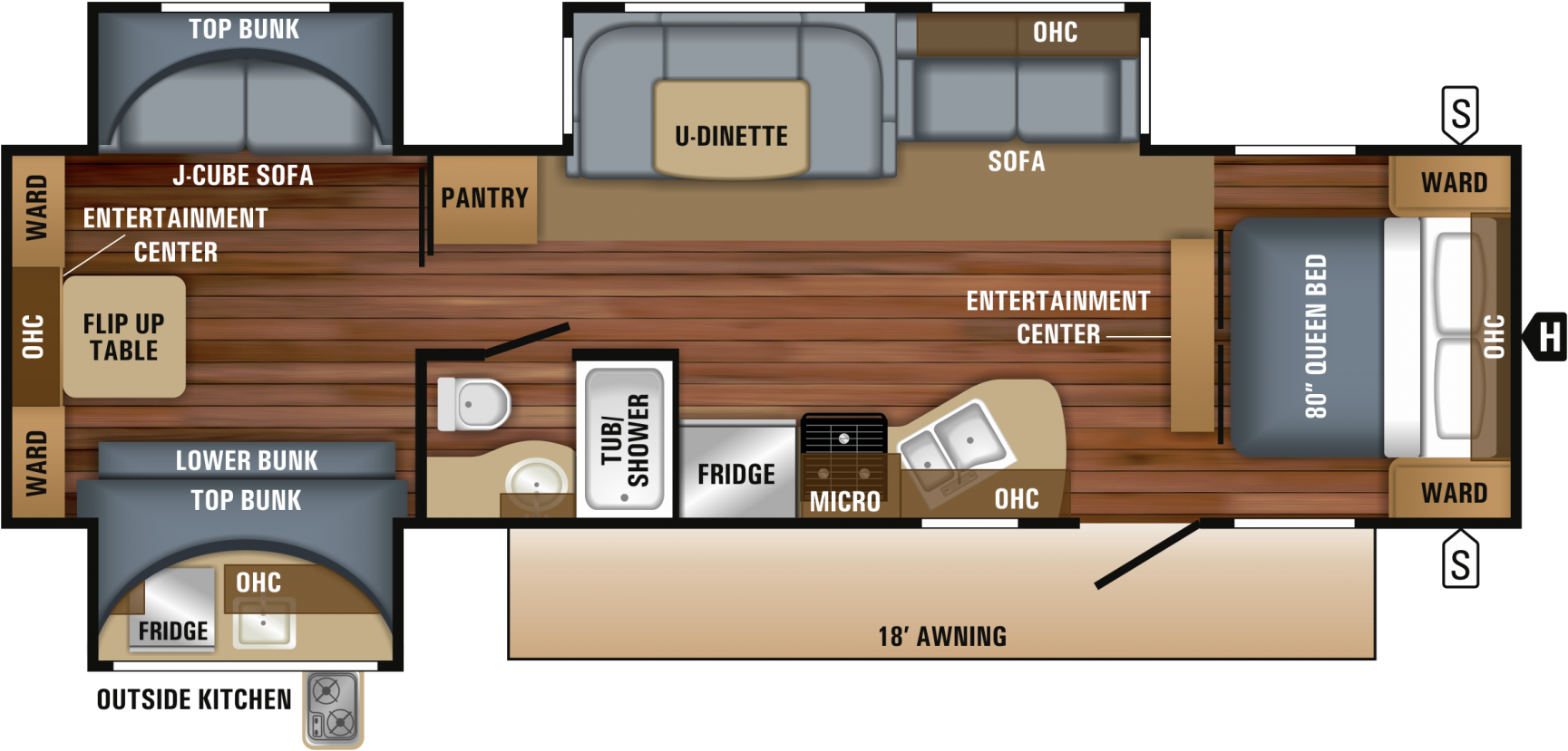 2018 Jay Flight 32tsbh Floorplan - 2018 Jayco Jay Flight 32bhds (1800x900), Png Download