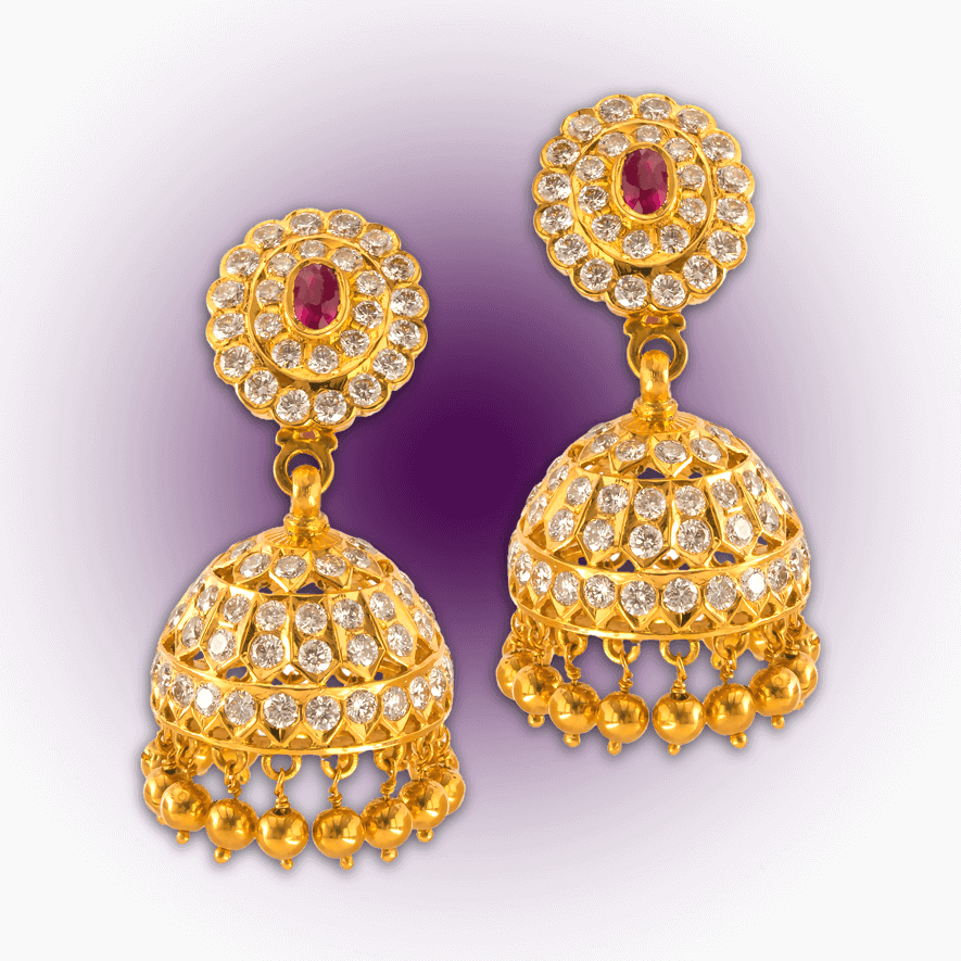 Traditional Diamond Jhumki - Earrings (885x885), Png Download