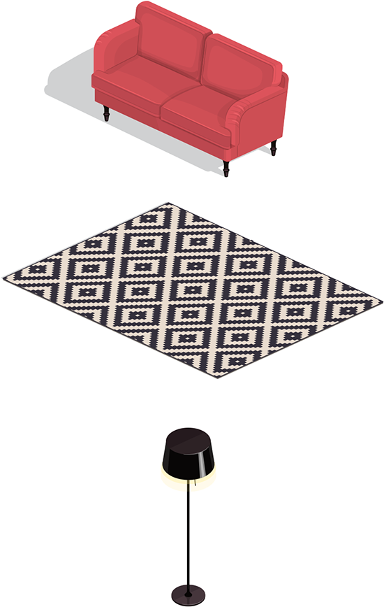 Room Interior Isometric Illustration - Studio Couch (600x930), Png Download