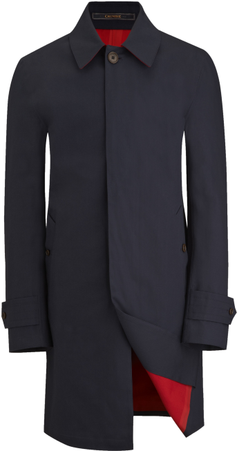 The Crombie Coat - Crombie Navy Cotton Rainmac With Red Interior (509x704), Png Download