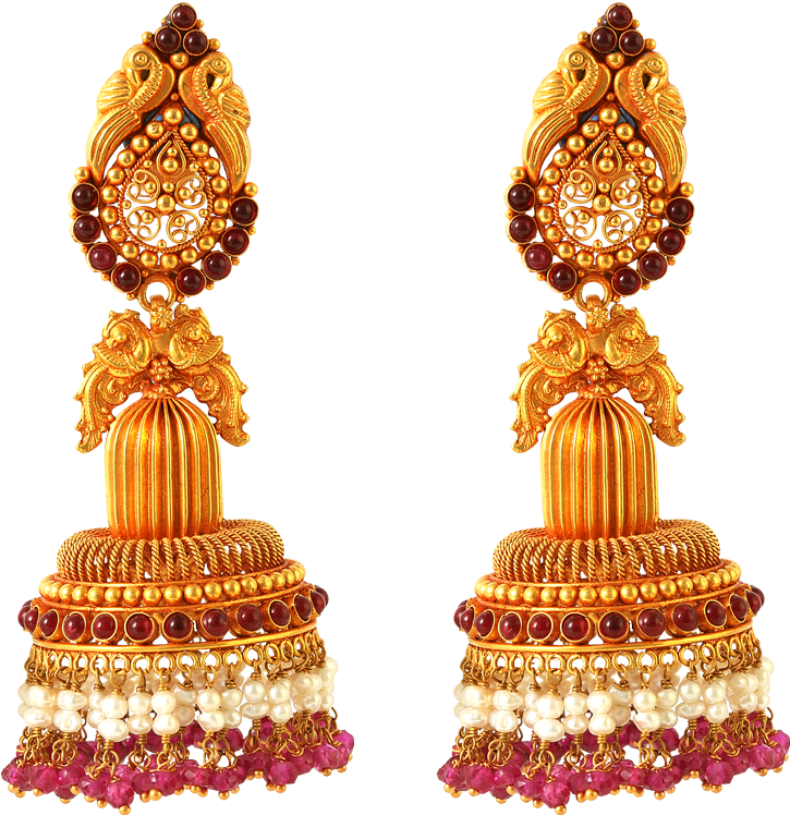 Esita Beaded Gold Jewellery - Earrings (1200x1200), Png Download