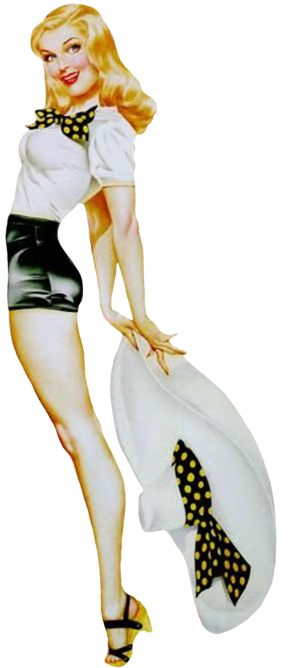 1950th Girl With Hat - 50's Pin Up Girl Tattoos (570x945), Png Download