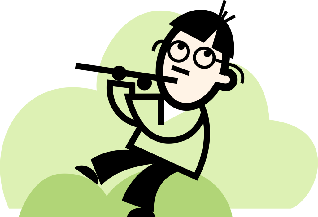 Vector Illustration Of Musician Plays Flute Musical - Person In Deep Thought (1027x700), Png Download