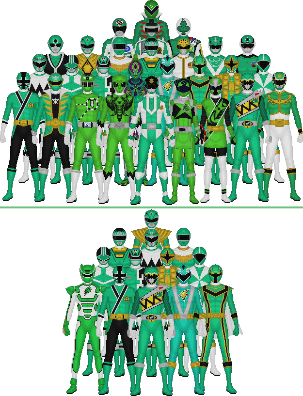 All Super Sentai And Power Rangers Greens By Taiko554 - Power Rangers All Green (625x817), Png Download