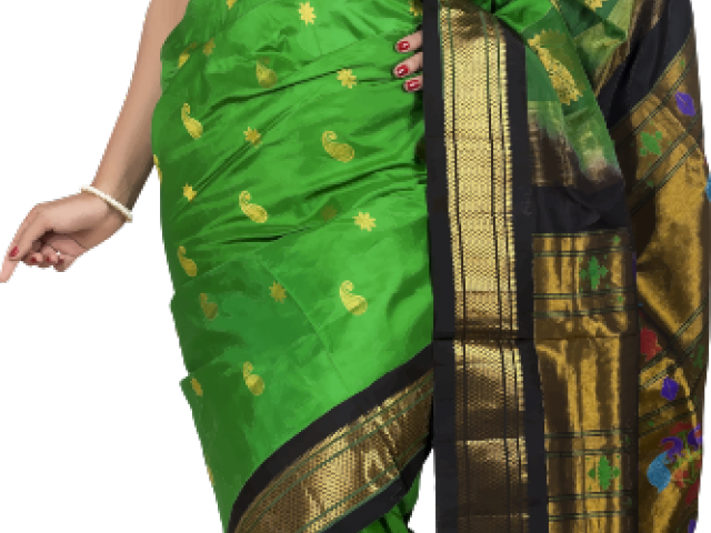 Green Paithani With Black Border (640x480), Png Download