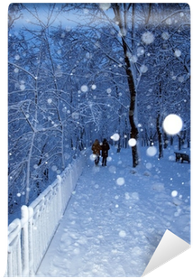 Couple In Walking In Winter Park In Snowfall - Снег Идет (400x400), Png Download