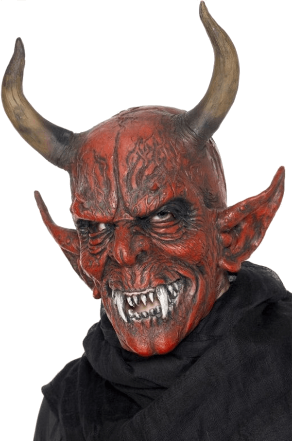 Adult Full Head Demon Devil Mask With Horns " Name="og - Halloween Demon Red Devil Mask (366x580), Png Download