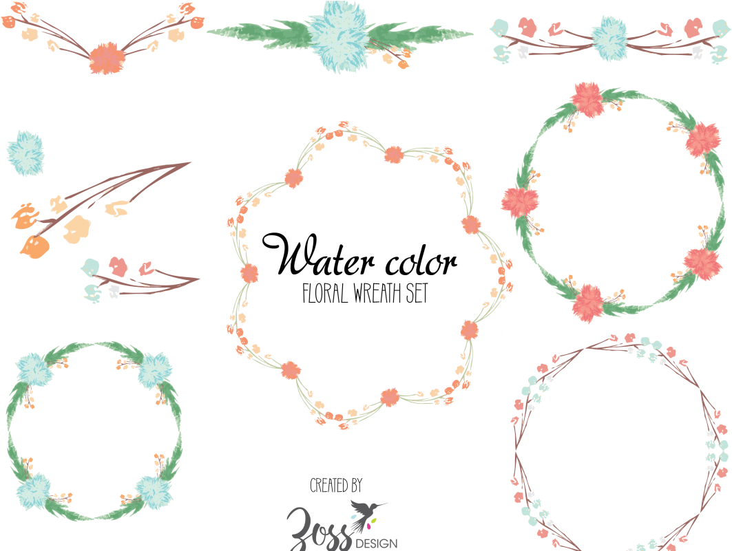 Water Color Wreath Set Example Image - Watercolor Painting (1200x800), Png Download