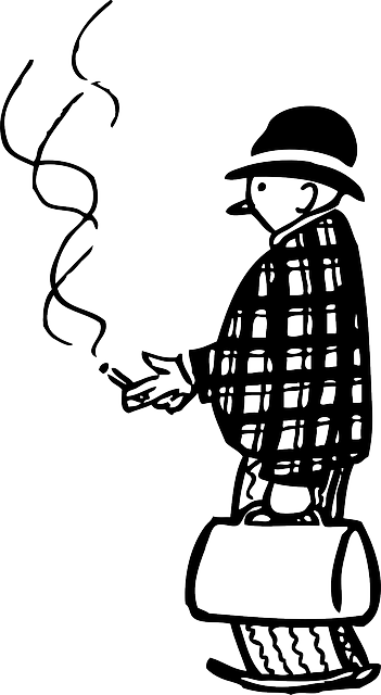 Man, Person, Smoking, Smoke, Suitcase, Funny, Cigarette - Smoking Clipart Black And White (351x640), Png Download