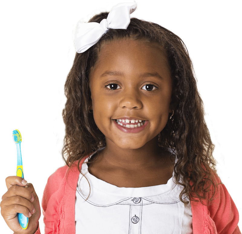 A Girl Smiles While Holding Her Toothbrush - Tooth Brushing (800x774), Png Download