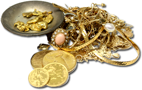 A Pile Of Miscellaneous Gold Jewelry, Gold Coins, Gold - Gold And Silver Png (500x350), Png Download