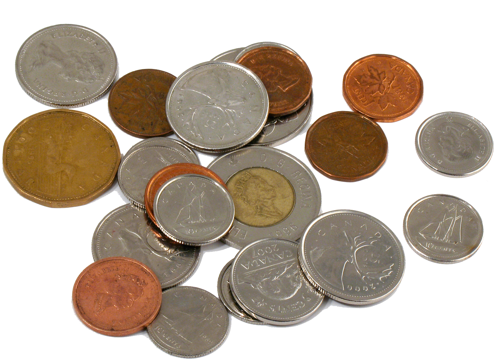 Canadian Coin Pile 1 - Canadian And American Coins (1800x1272), Png Download